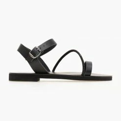 Σανδάλια ESTIL δερμάτινα με λοξό Strass λουράκι - Μαύρο