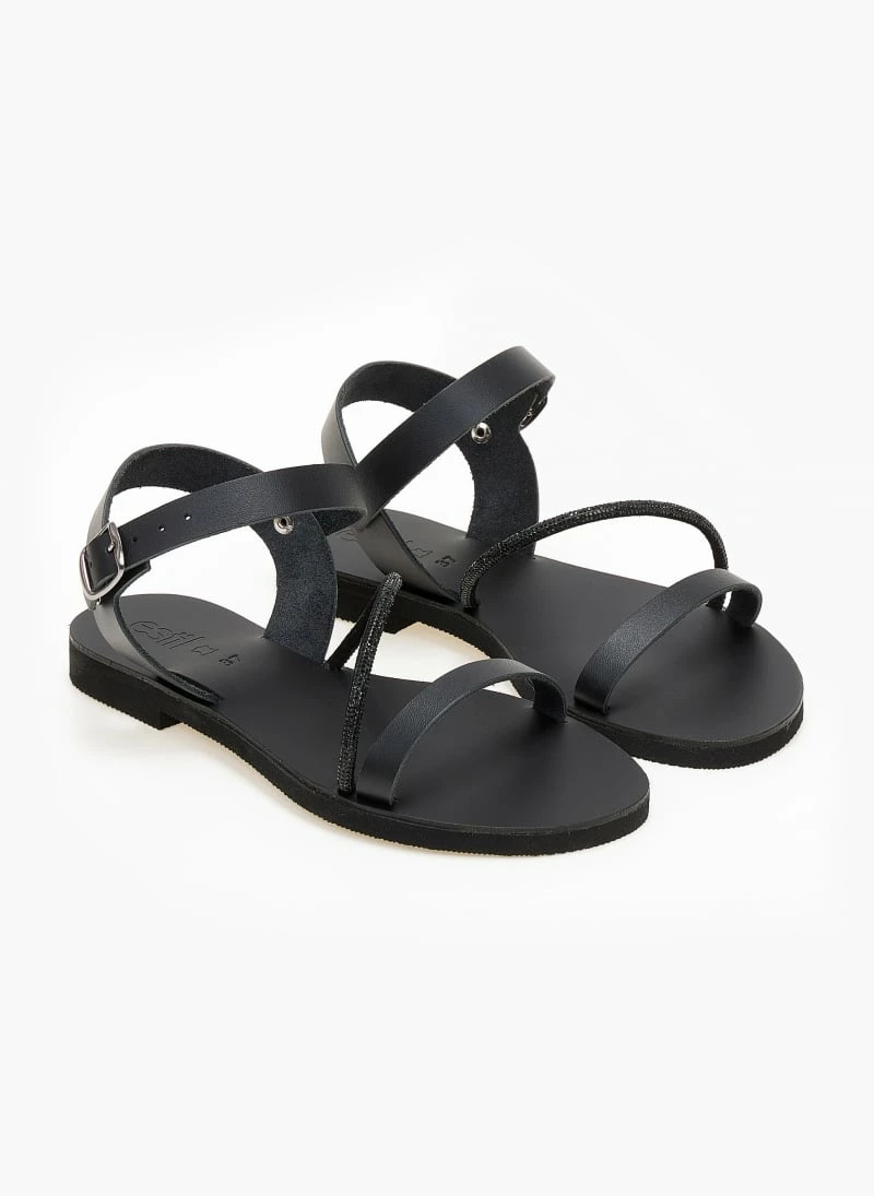 Σανδάλια ESTIL δερμάτινα με λοξό Strass λουράκι - Μαύρο 4 Σανδάλια ESTIL δερμάτινα με λοξό Strass λουράκι - Μαύρο - Image 2