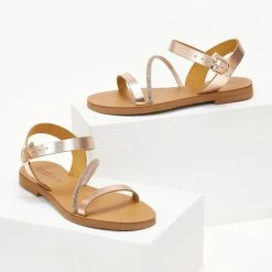 Σανδάλια ESTIL δερμάτινα με λοξό Strass λουράκι - Χαλκός -Σανδάλια κατάστημα sandalia estil dermatina me lokso strass louraki 105945 jp0a