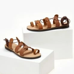 Σανδάλια ESTIL δερμάτινα με Pattern ψάθα - Ταμπά -Σανδάλια κατάστημα sandalia estil dermatina me pattern psatha 104742 b928