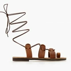Σανδάλια ESTIL δερμάτινα με Pattern ψάθα - Ταμπά