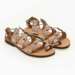 Σανδάλια ESTIL δερμάτινα με Pattern ψάθα - Χαλκός -Σανδάλια κατάστημα sandalia estil dermatina me pattern psatha 104743 2p0l