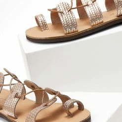 Σανδάλια ESTIL δερμάτινα με Pattern ψάθα - Χαλκός -Σανδάλια κατάστημα sandalia estil dermatina me pattern psatha 104743 gbkb