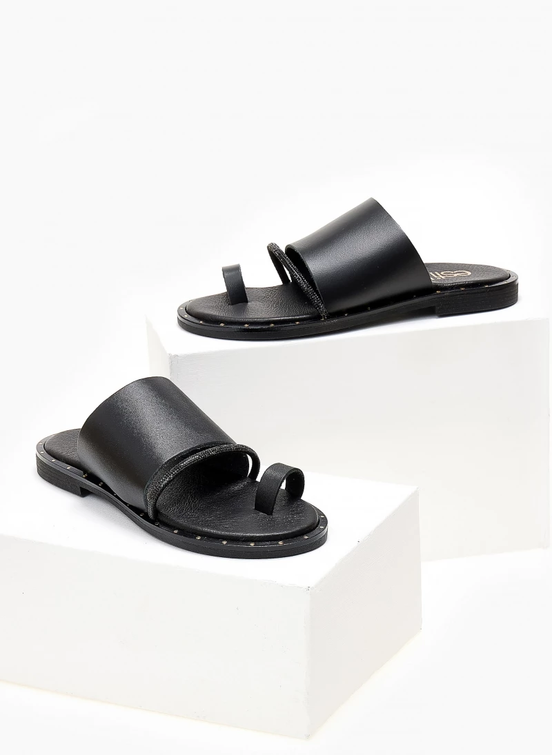 Σανδάλια ESTIL δερμάτινα με σειρά Strass - Μαύρο 4 Σανδάλια ESTIL δερμάτινα με σειρά Strass - Μαύρο - Image 2