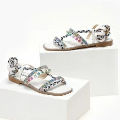 The Fashion Project Σανδάλια Lace Up με χρωματιστά τρουκς - Λευκό -Σανδάλια κατάστημα sandalia lace up me xrwmatista trouks 104647 1dsj