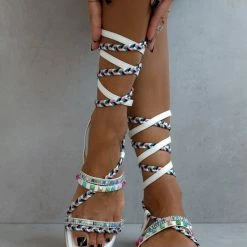 The Fashion Project Σανδάλια Lace Up με χρωματιστά τρουκς - Λευκό -Σανδάλια κατάστημα sandalia lace up me xrwmatista trouks 104647 90m4