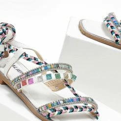 The Fashion Project Σανδάλια Lace Up με χρωματιστά τρουκς - Λευκό -Σανδάλια κατάστημα sandalia lace up me xrwmatista trouks 104647 sldo