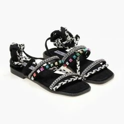 The Fashion Project Σανδάλια Lace Up με χρωματιστά τρουκς - Μαύρο -Σανδάλια κατάστημα sandalia lace up me xrwmatista trouks 104648 5c3p