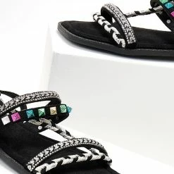 The Fashion Project Σανδάλια Lace Up με χρωματιστά τρουκς - Μαύρο -Σανδάλια κατάστημα sandalia lace up me xrwmatista trouks 104648 kzk9