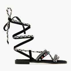 The Fashion Project Σανδάλια Lace Up με χρωματιστά τρουκς - Μαύρο