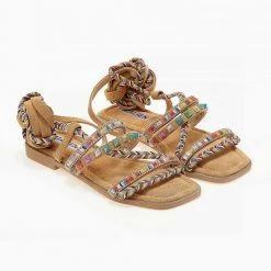 The Fashion Project Σανδάλια Lace Up με χρωματιστά τρουκς - Κάμελ -Σανδάλια κατάστημα sandalia lace up me xrwmatista trouks 104649 43nh