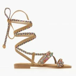 The Fashion Project Σανδάλια Lace Up με χρωματιστά τρουκς - Κάμελ -Σανδάλια κατάστημα sandalia lace up me xrwmatista trouks 104649 nzke