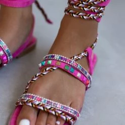 The Fashion Project Σανδάλια Lace Up με χρωματιστά τρουκς - Φούξια -Σανδάλια κατάστημα sandalia lace up me xrwmatista trouks 104650 76z6