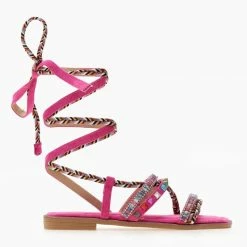 The Fashion Project Σανδάλια Lace Up με χρωματιστά τρουκς - Φούξια -Σανδάλια κατάστημα sandalia lace up me xrwmatista trouks 104650 ljae