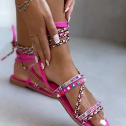 The Fashion Project Σανδάλια Lace Up με χρωματιστά τρουκς - Φούξια -Σανδάλια κατάστημα sandalia lace up me xrwmatista trouks 104650 rjk2