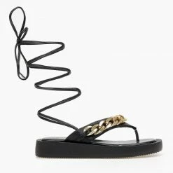 The Fashion Project Σανδάλια με αλυσίδα και κορδόνια - Μαύρο -Σανδάλια κατάστημα sandalia me alusida kai kordonia 103886 2wd9