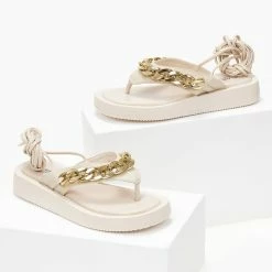 The Fashion Project Σανδάλια με αλυσίδα και κορδόνια - Μπεζ -Σανδάλια κατάστημα sandalia me alusida kai kordonia 103887 a0e1