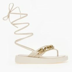 The Fashion Project Σανδάλια με αλυσίδα και κορδόνια - Μπεζ