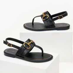 The Fashion Project Σανδάλια με μεταλλικό στοιχείο στη φάσα - Μαύρο -Σανδάλια κατάστημα sandalia me metalliko stoixeio sti fasa 102058 cn9s