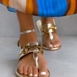 The Fashion Project Σανδάλια με μεταλλικό στοιχείο στη φάσα - Χρυσό -Σανδάλια κατάστημα sandalia me metalliko stoixeio sti fasa 102060 zht2