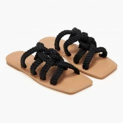 The Fashion Project Σανδάλια με πλεγμένα σχοίνινα λουράκια - Μαύρο -Σανδάλια κατάστημα sandalia me plegmena sxoinina lourakia 101606 mbcw