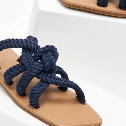 The Fashion Project Σανδάλια με πλεγμένα σχοίνινα λουράκια - Μπλε σκούρο -Σανδάλια κατάστημα sandalia me plegmena sxoinina lourakia 101608 ffv5