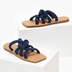 The Fashion Project Σανδάλια με πλεγμένα σχοίνινα λουράκια - Μπλε σκούρο -Σανδάλια κατάστημα sandalia me plegmena sxoinina lourakia 101608 hn4y