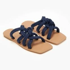 The Fashion Project Σανδάλια με πλεγμένα σχοίνινα λουράκια - Μπλε σκούρο -Σανδάλια κατάστημα sandalia me plegmena sxoinina lourakia 101608 wed0