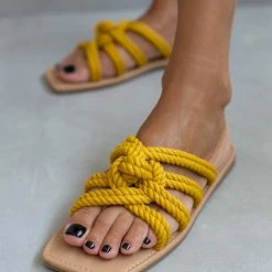 The Fashion Project Σανδάλια με πλεγμένα σχοίνινα λουράκια - Μουσταρδί -Σανδάλια κατάστημα sandalia me plegmena sxoinina lourakia 101609 9p86