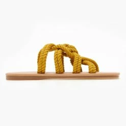 The Fashion Project Σανδάλια με πλεγμένα σχοίνινα λουράκια - Μουσταρδί -Σανδάλια κατάστημα sandalia me plegmena sxoinina lourakia 101609 brkn