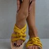 The Fashion Project Σανδάλια με πλεγμένα σχοίνινα λουράκια - Μουσταρδί -Σανδάλια κατάστημα sandalia me plegmena sxoinina lourakia 101609 iwte