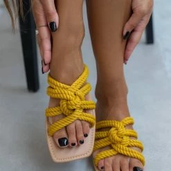 The Fashion Project Σανδάλια με πλεγμένα σχοίνινα λουράκια - Μουσταρδί -Σανδάλια κατάστημα sandalia me plegmena sxoinina lourakia 101609 jfsb
