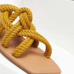 The Fashion Project Σανδάλια με πλεγμένα σχοίνινα λουράκια - Μουσταρδί -Σανδάλια κατάστημα sandalia me plegmena sxoinina lourakia 101609 k1ks