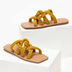 The Fashion Project Σανδάλια με πλεγμένα σχοίνινα λουράκια - Μουσταρδί -Σανδάλια κατάστημα sandalia me plegmena sxoinina lourakia 101609 ss9k