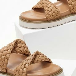 The Fashion Project Σανδάλια με πλεκτό σχέδιο στις φάσες - Κάμελ -Σανδάλια κατάστημα sandalia me plekto sxedio stis fases 103612 yav3