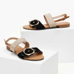 The Fashion Project Σανδάλια με ψάθινη φάσα - Μαύρο -Σανδάλια κατάστημα sandalia me psathini fasa 101541 6o9e