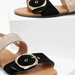 The Fashion Project Σανδάλια με ψάθινη φάσα - Μαύρο -Σανδάλια κατάστημα sandalia me psathini fasa 101541 rkae