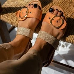 The Fashion Project Σανδάλια με ψάθινη φάσα - Ροδακινί