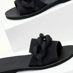 Σανδάλια Nubuck Estil με ματ κοκάλινη αλυσίδα - Μαύρο -Σανδάλια κατάστημα sandalia nubuck estil me mat kokalini alusida 103863 bm76