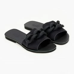 Σανδάλια Nubuck Estil με ματ κοκάλινη αλυσίδα - Μαύρο -Σανδάλια κατάστημα sandalia nubuck estil me mat kokalini alusida 103863 s064