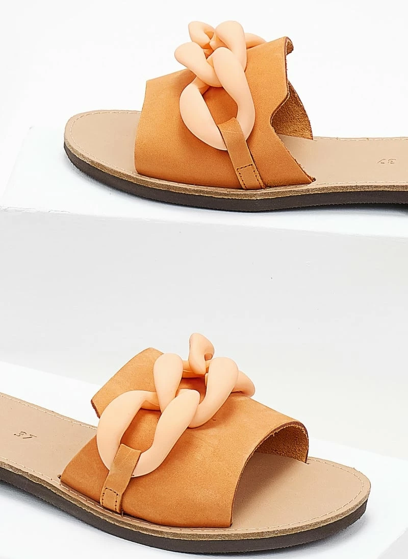 Σανδάλια Nubuck Estil με ματ κοκάλινη αλυσίδα - Πορτοκαλί 7 Σανδάλια Nubuck Estil με ματ κοκάλινη αλυσίδα - Πορτοκαλί - Image 5