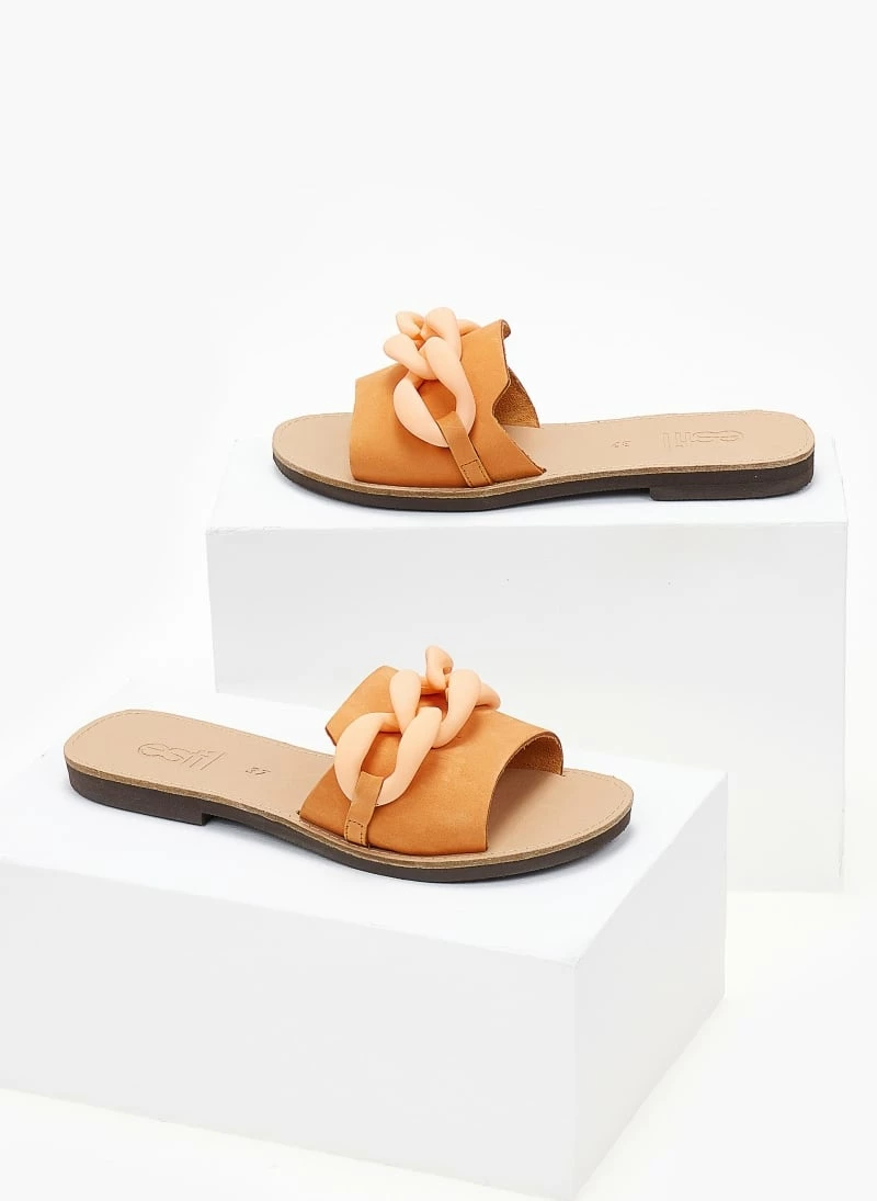 Σανδάλια Nubuck Estil με ματ κοκάλινη αλυσίδα - Πορτοκαλί 5 Σανδάλια Nubuck Estil με ματ κοκάλινη αλυσίδα - Πορτοκαλί - Image 3