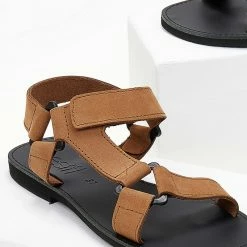 Σανδάλια Nubuck Estil με Velcro - Κάμελ -Σανδάλια κατάστημα sandalia nubuck estil me velcro 103129 c03u