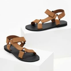 Σανδάλια Nubuck Estil με Velcro - Κάμελ -Σανδάλια κατάστημα sandalia nubuck estil me velcro 103129 mmlu