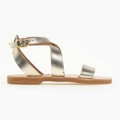 IRIS Πέδιλα ίσια χειροποίητα δερμάτινα - Χρυσό -Σανδάλια κατάστημα xeiropoiita dermatina isia pedila 90690 k1ji