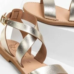 IRIS Πέδιλα ίσια χειροποίητα δερμάτινα - Χρυσό -Σανδάλια κατάστημα xeiropoiita dermatina isia pedila 90690 n4p1