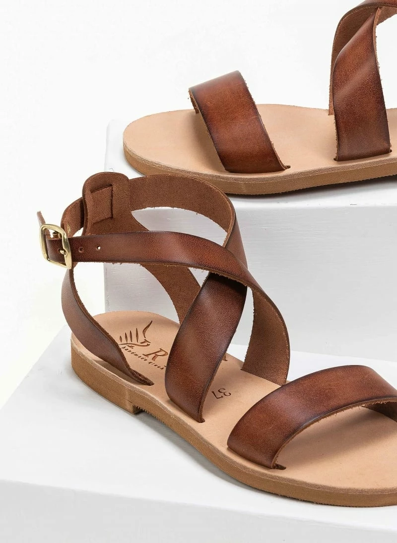 IRIS Πέδιλα ίσια χειροποίητα δερμάτινα - Καφέ 5 IRIS Πέδιλα ίσια χειροποίητα δερμάτινα - Καφέ - Image 3