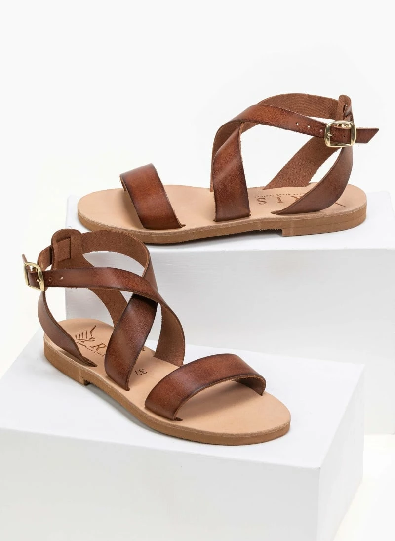 IRIS Πέδιλα ίσια χειροποίητα δερμάτινα - Καφέ 4 IRIS Πέδιλα ίσια χειροποίητα δερμάτινα - Καφέ - Image 2